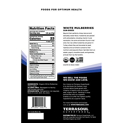 Terrasoul Superfoods Organic Sun-Dried White Mulberries, 2 Lbs