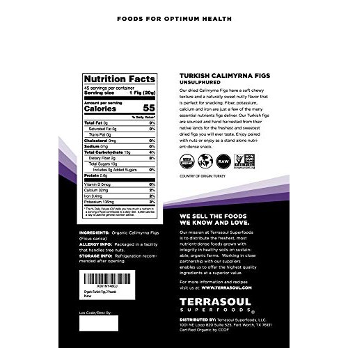 Terrasoul Superfoods Organic Turkish Figs Calimyrna, 2 Lbs - N