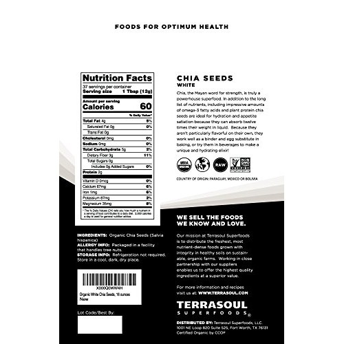 Terrasoul Superfoods Organic White Chia Seeds, 16 Oz - Omega Fat