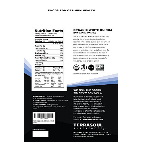 Terrasoul Superfoods Organic White Quinoa, 4 Lbs - Pre-Washed |