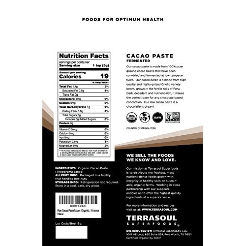 Terrasoul Superfoods Raw Organic Cacao Paste/Liquor, 1 Pound