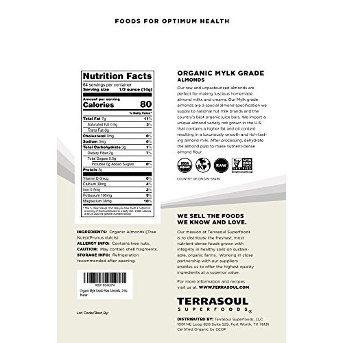 Terrasoul Superfoods Raw Unpasteurized Organic Almonds Mylk Gra