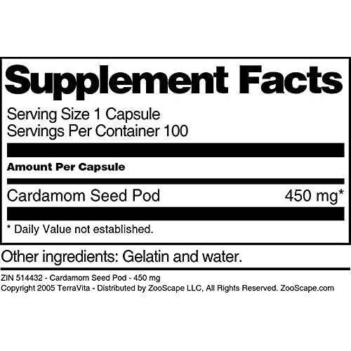 Cardamom Seed Pod - 450 Mg 100 Capsules, Zin: 514432