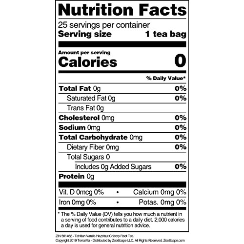 Tahitian Vanilla Hazelnut Chicory Root Tea 25 Tea Bags, Zin: 56