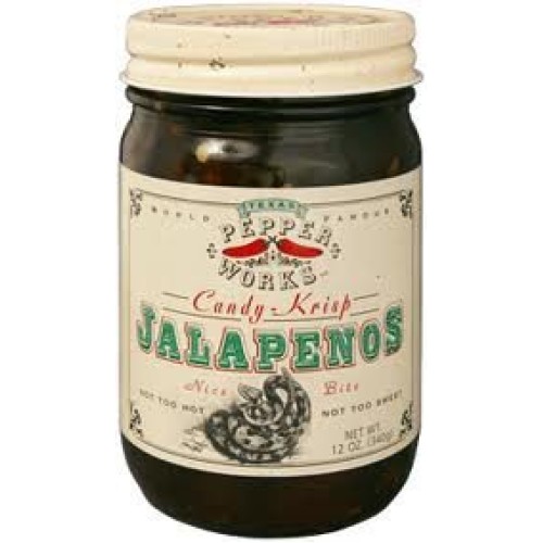 Texas Pepper Works Krisp Jalapenos Candy, 12-Ounce Glass Pack O
