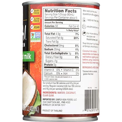 Thai Kitchen Gluten Free Lite Coconut Milk, 13.66 Fl Oz