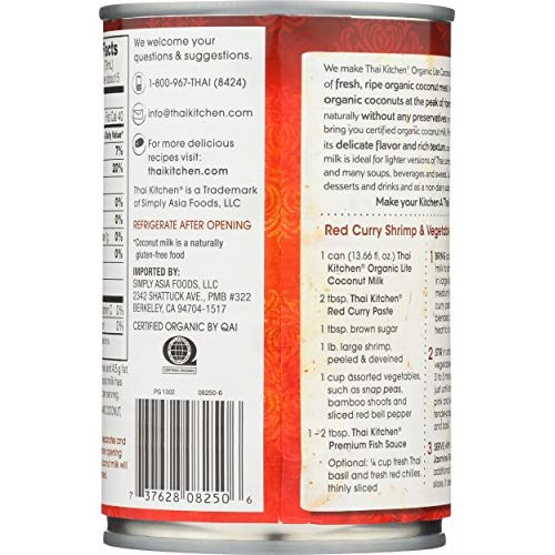 Thai Kitchen Organic Lite Coconut Milk, 13.66 Fl Oz