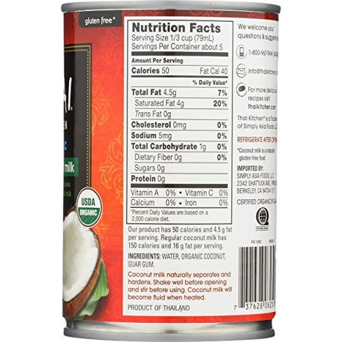 Thai Kitchen Organic Lite Coconut Milk, 13.66 Fl Oz
