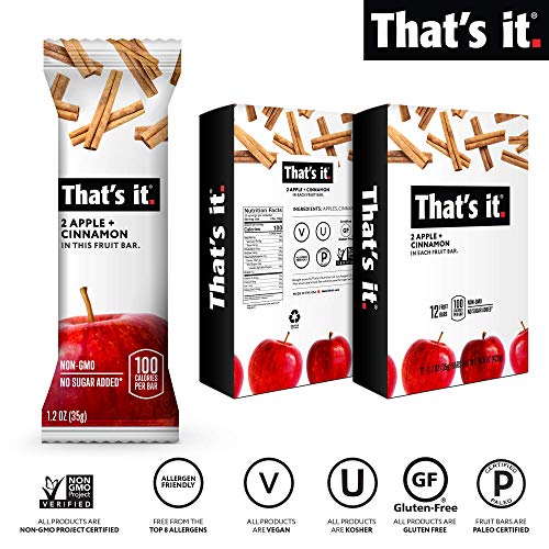 Thats It Apple + Cinnamon 100% Natural Real Fruit Bar, Best Hig