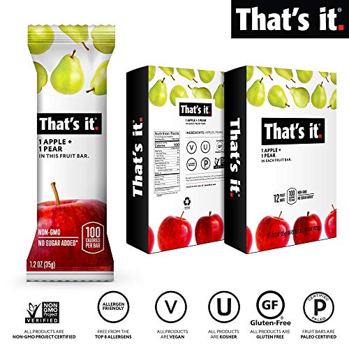 Thats It. Apple + Pear 100% Natural Real Fruit Bar, Best High F