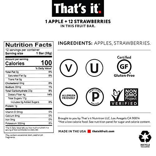 Thats It. Apple + Strawberry 100% Natural Real Fruit Bar, Best