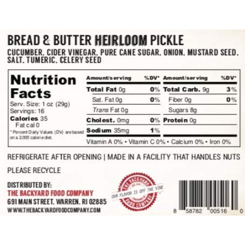 The Backyard Food Company, Heirloom Bread &Amp; Butter Pickle, Sweet