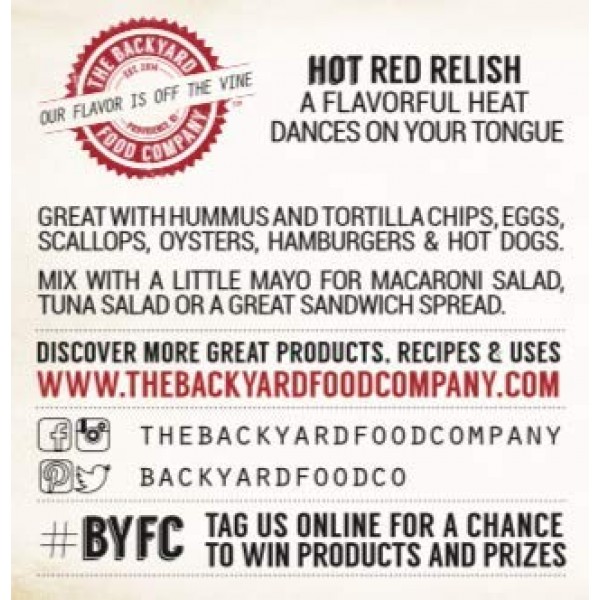 The Backyard Food Company, Hot Red Pepper Relish, 7.5 Oz Jar