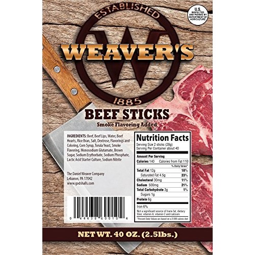 Weaver’S Beef Sticks 80 Original Mild Flavored 6.5” Beef Sticks