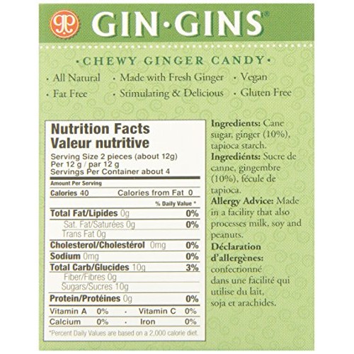 The Ginger People Gin Gins Chewy Ginger Candy Travel Pack, Origi...