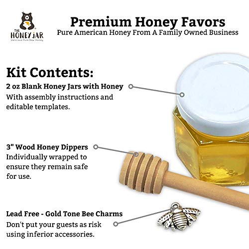 2 Oz Honey Wedding, Party, Event Favors With 3 Wood Honey Dippe