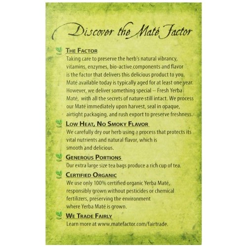 The Mate Factor Yerba Mate Energizing Herb Tea Bag, Organic Fres