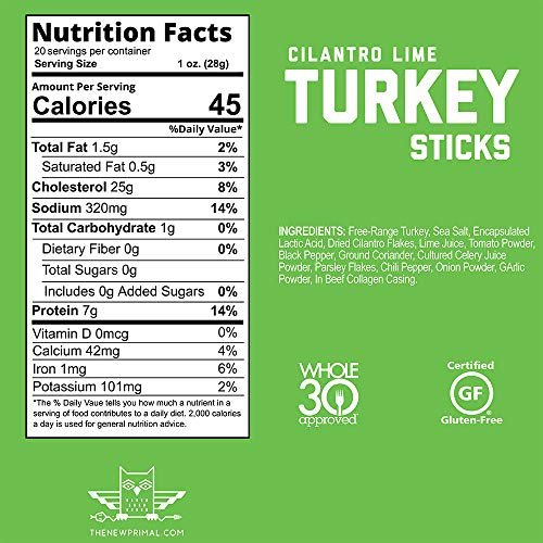 The New Primal Cilantro Lime Turkey Meat Sticks, Keto, Paleo, Wh
