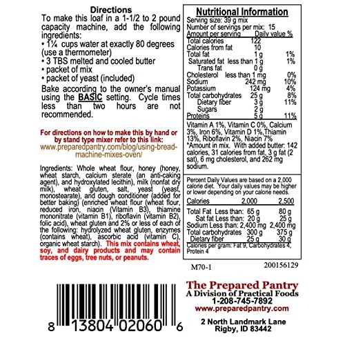The Prepared Pantry Honey Whole Wheat Bread Mix; Single Pack; Fo