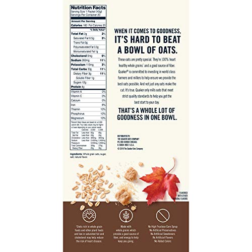Quaker Maple &Amp; Brown Sugar Instant Oatmeal, 20 Count, 1.51 Oz Pa