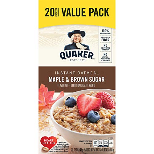 Quaker Maple &Amp; Brown Sugar Instant Oatmeal, 20 Count, 1.51 Oz Pa