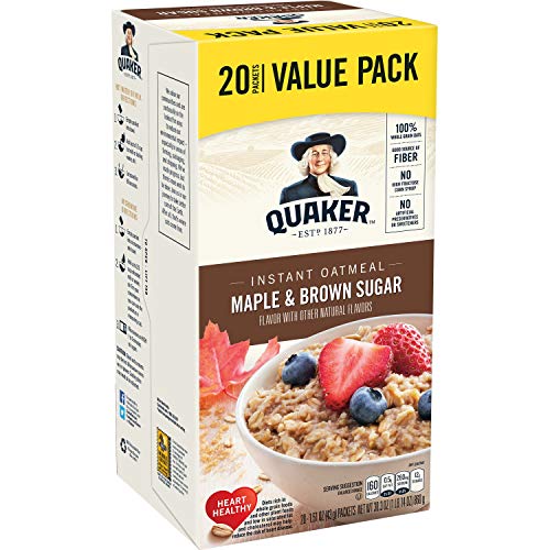 Quaker Maple &Amp; Brown Sugar Instant Oatmeal, 20 Count, 1.51 Oz Pa