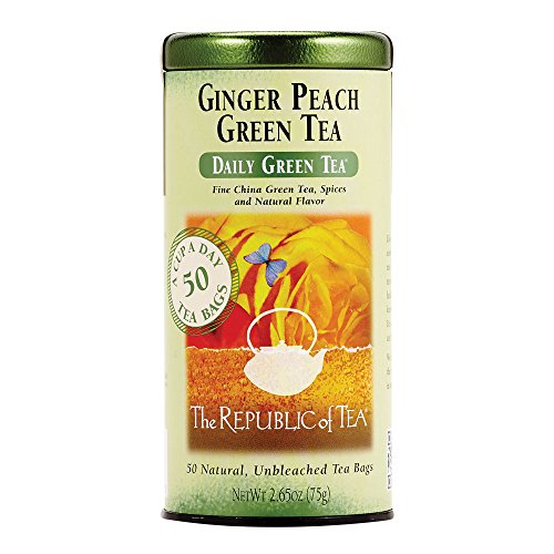 The Republic Of Tea, Ginger Peach Green Tea, Caffeinated, 50-Count