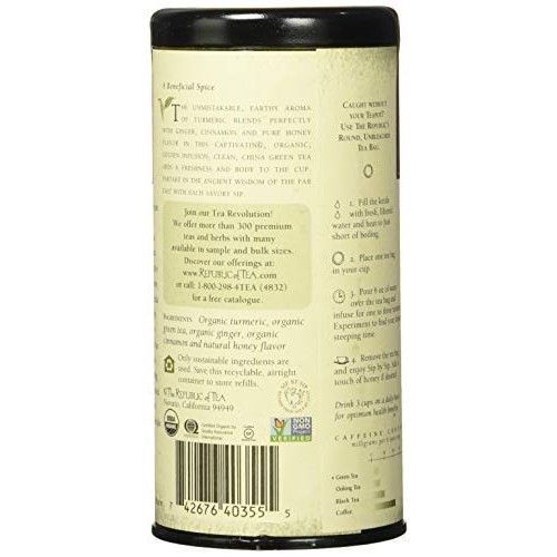 The Republic Of Tea Organic Turmeric Ginger Green Tea, 50 Tea Ba