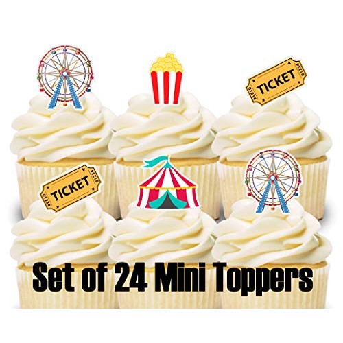 24 Mini Cupcake Toppers Carnival Circus/Birthday Party/Cake Deco