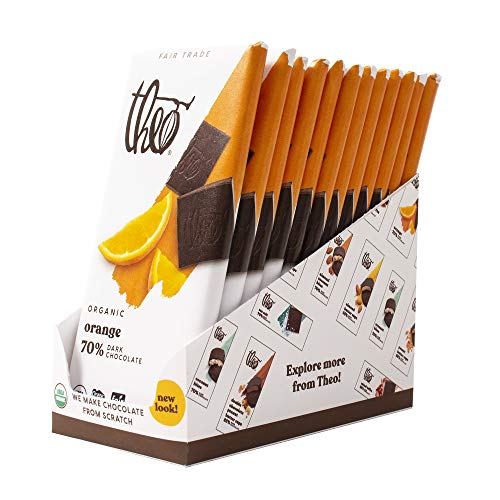 Theo Chocolate Orange Organic Dark Chocolate Bar, 70% Cacao, 12