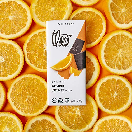 Theo Chocolate Orange Organic Dark Chocolate Bar, 70% Cacao, 12