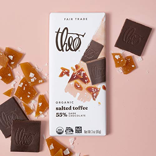 Theo Chocolate Salted Toffee Organic Dark Chocolate Bar, 55% Cac...