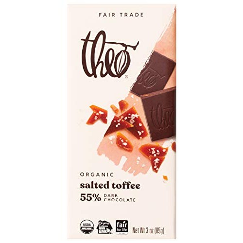 Theo Chocolate Salted Toffee Organic Dark Chocolate Bar, 55% Cac