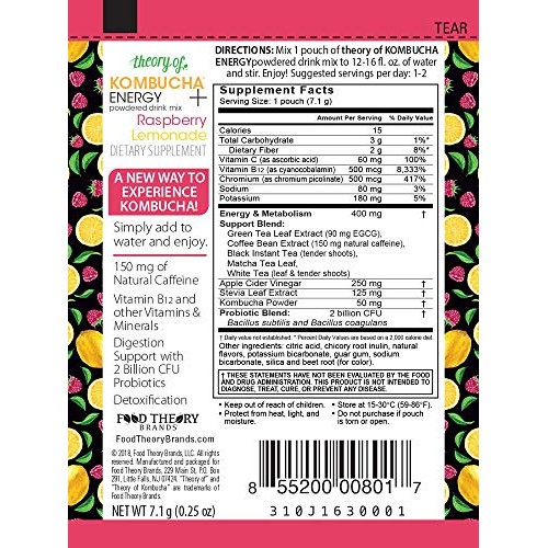 Theory Of Kombucha Powdered Drink Mix, Energy+, 12 Single-Servin