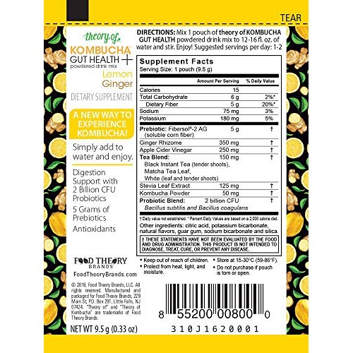 Theory Of Kombucha Powdered Drink Mix, Gut Health +, 12 Single-S