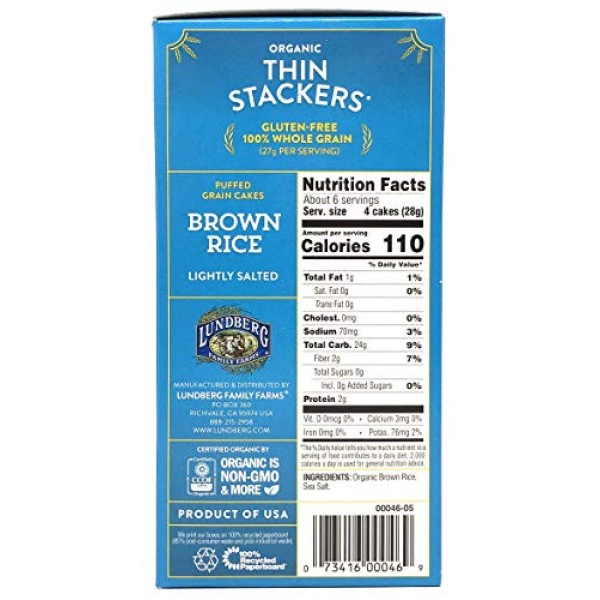 Lundberg Thin Stackers Organic Rice Cakes Lightly Salted Brown R...