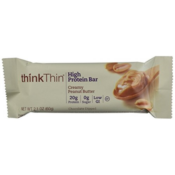 thinkThin Creamy Peanut Butter Protein Bars 60g,10 Count Box, 2 ...