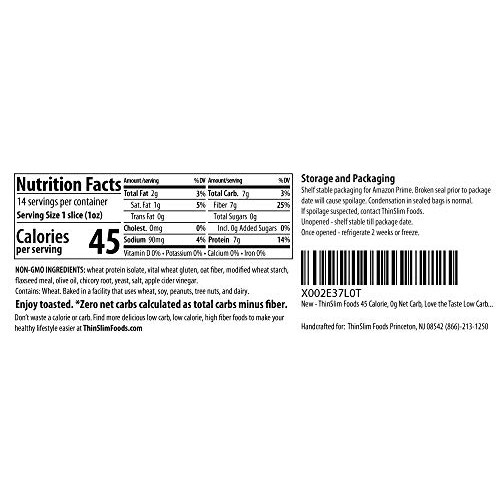 Thinslim Foods Keto Low Carb Bread - Plain Bread, 2 Pack 14 Sli