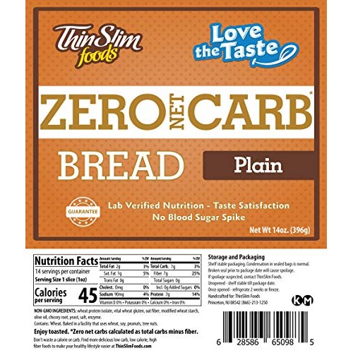 Thinslim Foods Keto Low Carb Bread - Plain Bread, 2 Pack 14 Sli