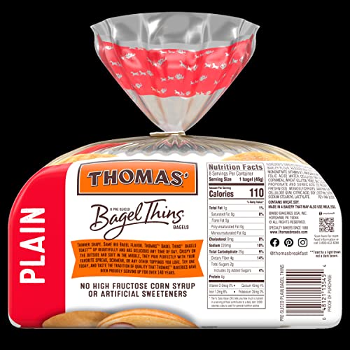 Thomas Plain Bagel Thins, Only 110 Calories, 8 Count, 13 Oz Thomas Plain Bagel Thins, Only 110 Calories, 8 Count, 13 Oz