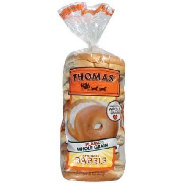 Thomas Whole Grain Plain 6 Pre-Sliced Bagels 20 Oz
