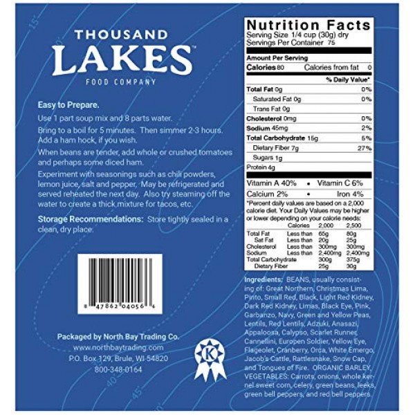Thousand Lakes 32 Bean And 8 Vegetable Dry Soup Mix - Bulk - 5 P
