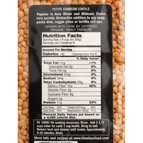 Timeless, Lentils Petite Crimson Organic, 16 Ounce