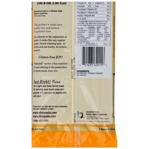 Tinkyada Brown Rice Pasta, Spaghetti With Spinach, 12 Ounce Pac