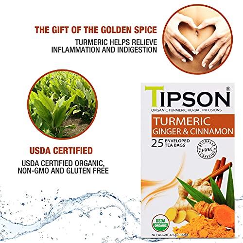 Tipson Organic Turmeric Caffeine Free Herbal Tea - Organic Ginge...