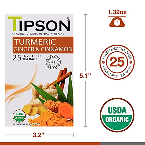 Tipson Organic Turmeric Caffeine Free Herbal Tea - Organic Ginge...