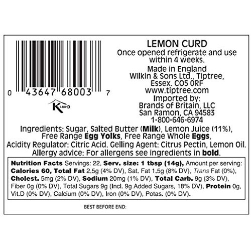 Tiptree Lemon Curd, 11 Ounce Jar 312G