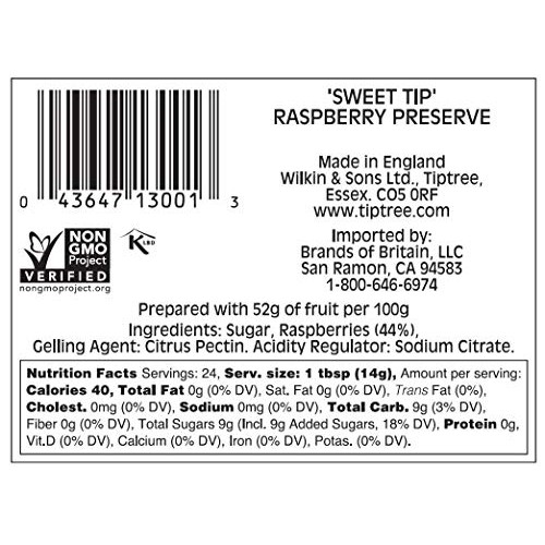 Tiptree Sweet Tip Raspberry Preserve, 12 Ounce Jar