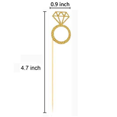 50 Pack Cupcake Toppers Gold Glitter Mini Diamond Ring Cakes Top