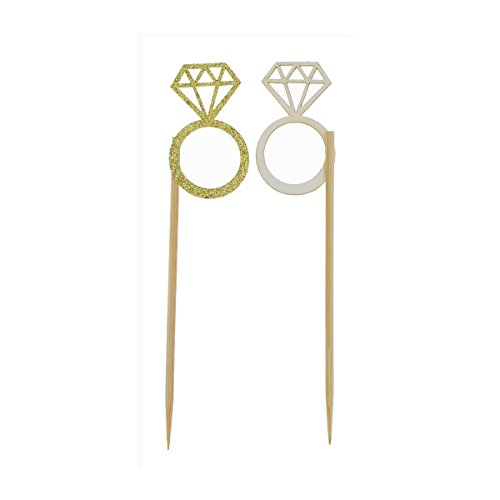 50 Pack Cupcake Toppers Gold Glitter Mini Diamond Ring Cakes Top